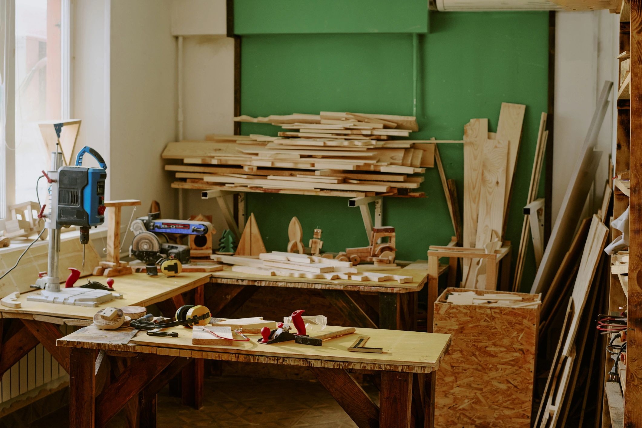 Woodworking studio and tools behind the products